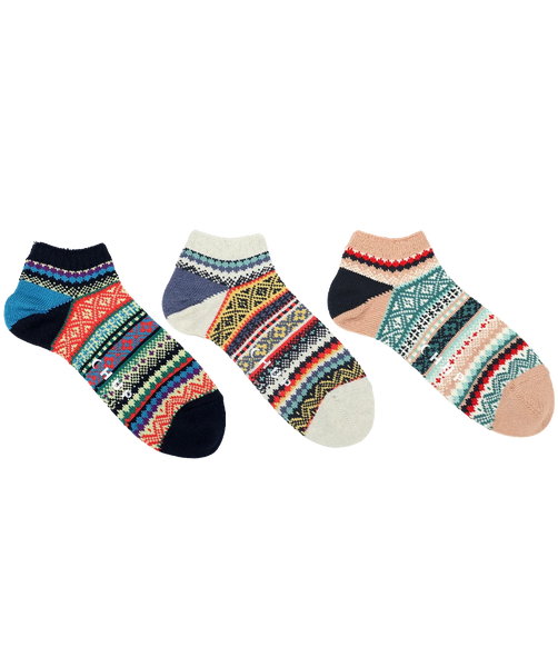 CHUP BLOMSTERFELT socks available in Ivory, Ink Blue, and Peach