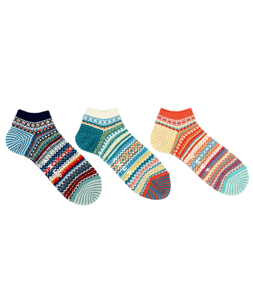 CHUP COCORU socks available in Navy, Ivory, and Carrot Orange